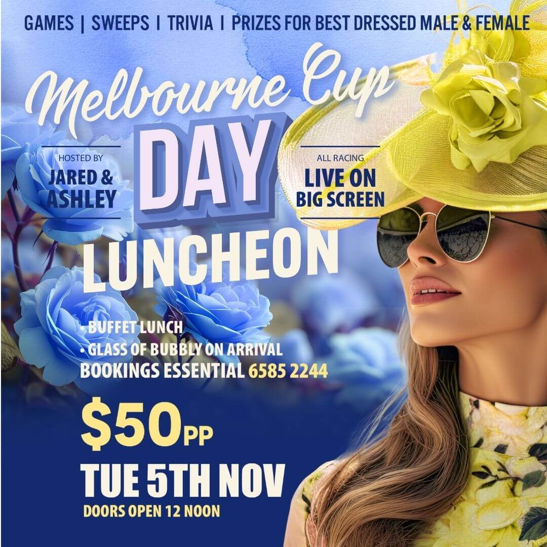 Featured image for “Giddy up to Wauchope RSL Club on Tuesday 5th November for our annual Melbourne Cup festivities. Melbourne Cup Luncheon event starts from 12noon. Buffet lunch and glass of bubbly. Bookings essential and payment at time of booking. Prizes for best dressed. Trivia and sweeps hosted by Jared and Ashley. All races on the big screen and other TVs. #wp”