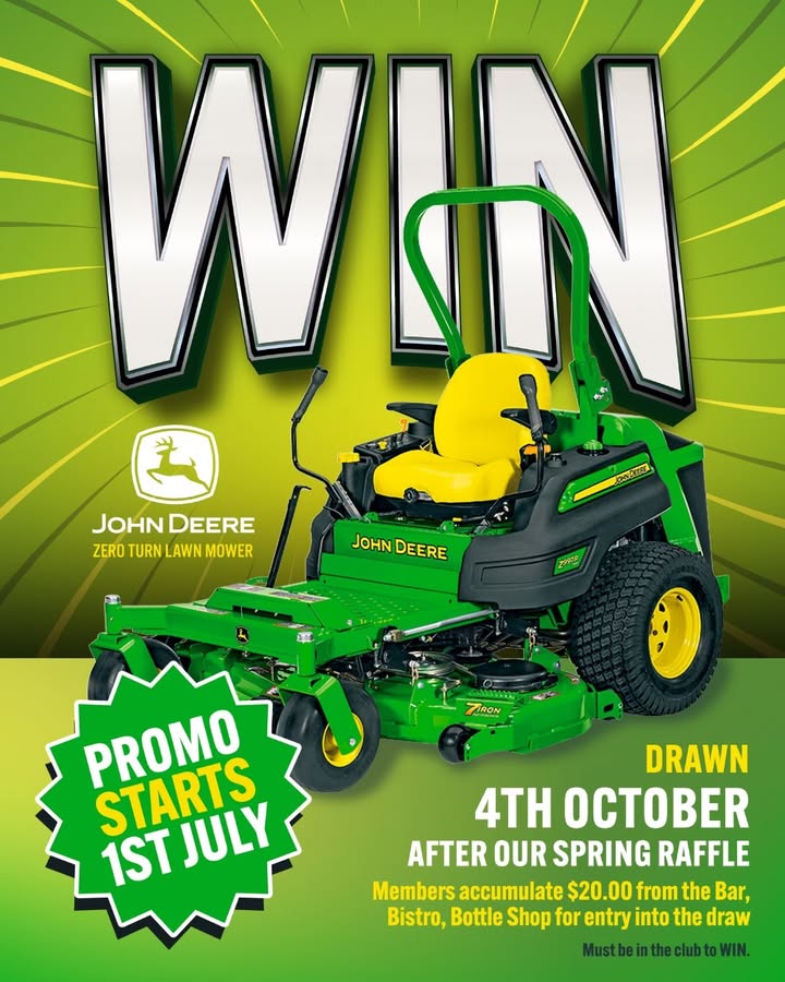 Featured image for “Win a John Deere Zero Turn Lawn Mower at Wauchope RSL Spring Raffle”