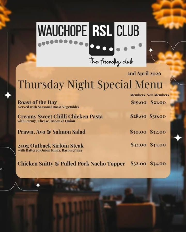 Featured image for “Thursday Night Raffles and Special Menu at Wauchope RSL”
