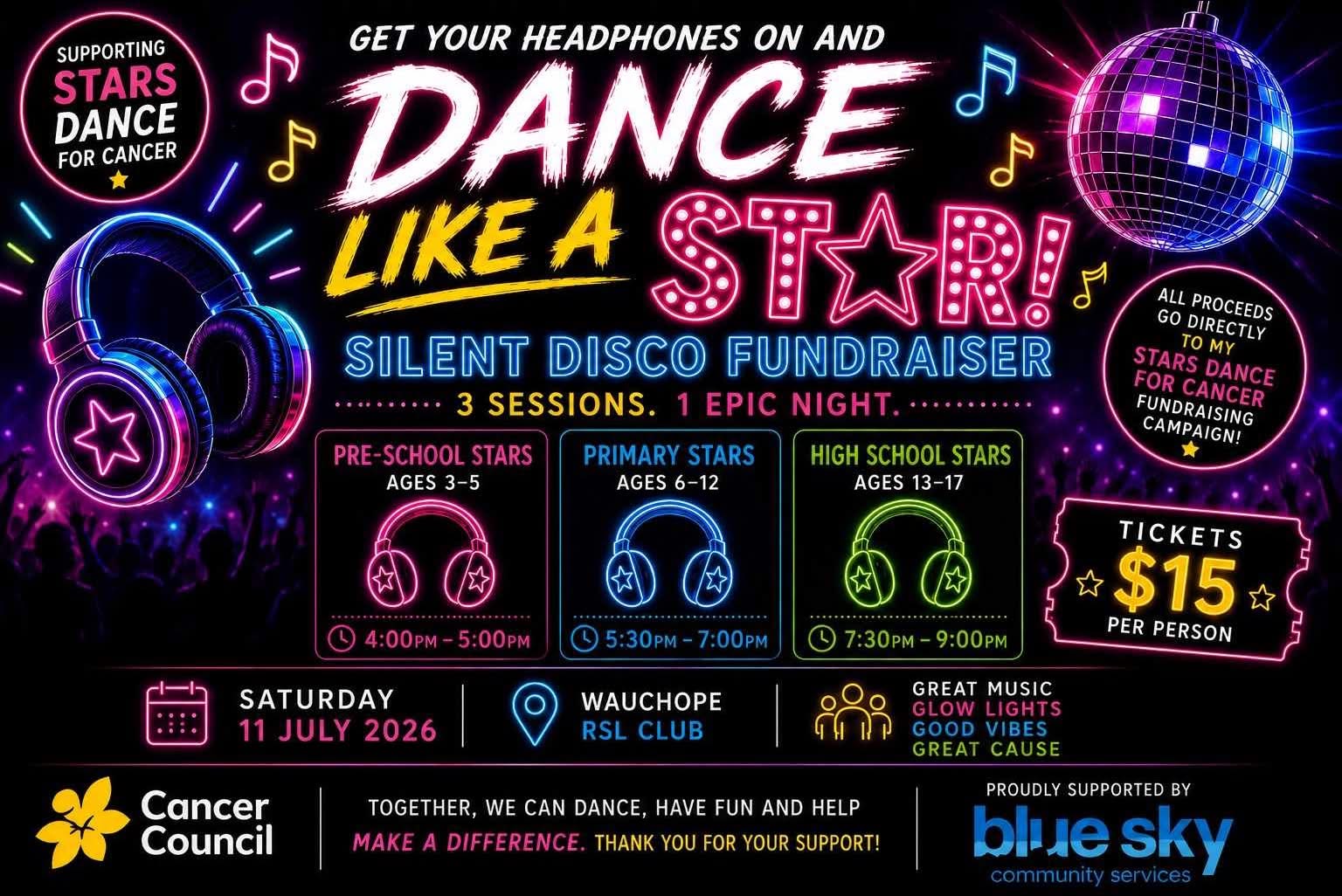 Featured image for “School Holiday Silent Disco at Wauchope RSL – Support Jesse”