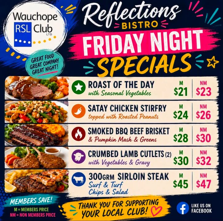 Featured image for “Friday Night Specials at Reflections Bistro Wauchope RSL”