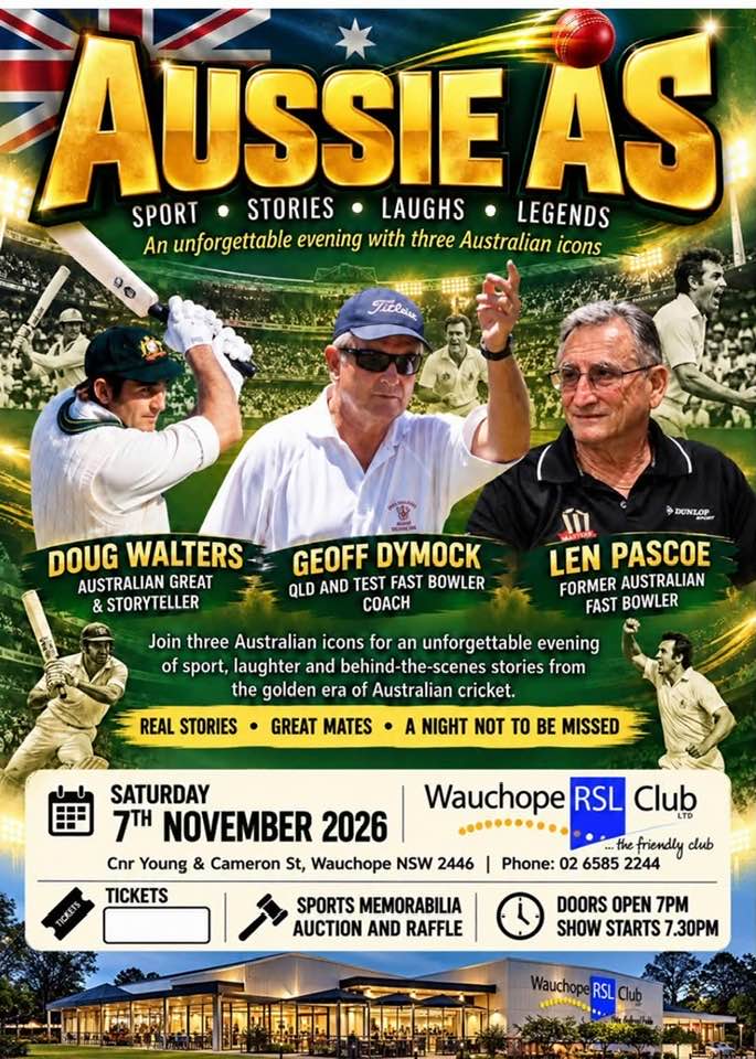 Featured image for “An Evening with Three Aussie Cricket Icons at Wauchope RSL”