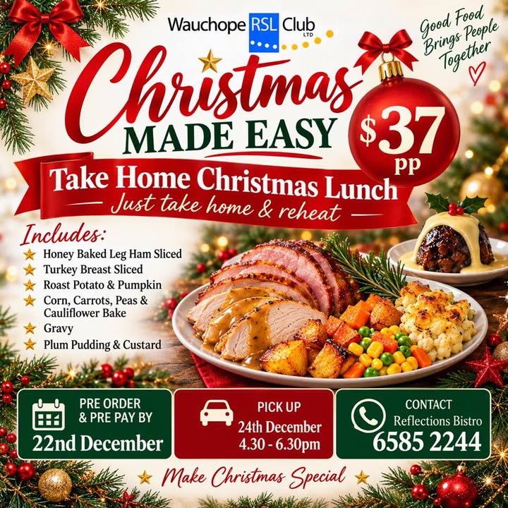 Featured image for “Christmas Day Meals at Wauchope RSL Reflections Bistro”