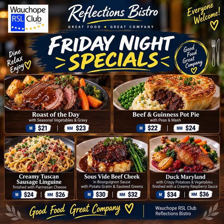 Featured image for “Friday Night Specials at Reflections Bistro Wauchope RSL”
